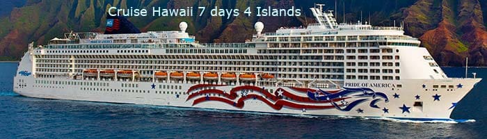 A cruise ship sailing in the ocean, featuring the text "Cruise Hawaii: Trips of Seas" prominently displayed.